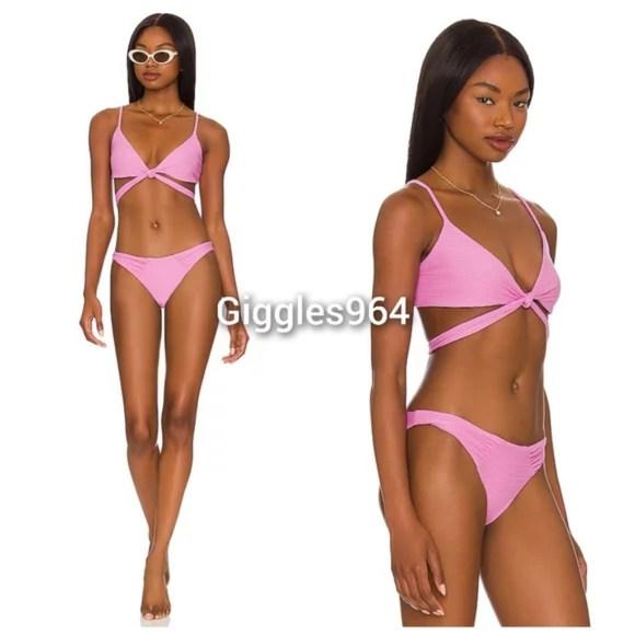 L*Space Chloe Sol Bikini Set Rosebud Pink Ribbed - Picture 2 of 5